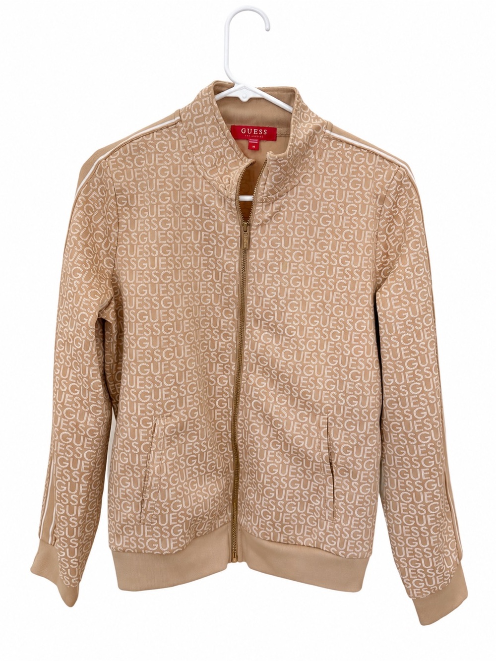 Guess beige logo print tracksuit – zip-up jacket & jogger pants